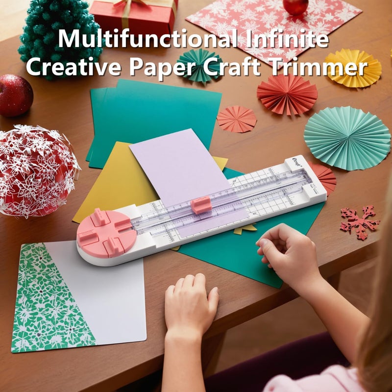 ecraft Pink Paper Cutter 4-in-1 Paper Trimmer Multi-Function Scrapbooking Tool with Straight, Wave, Perforated & Creasing Blades for Craft Paper,Cardstock, Coupon, Label, Photo,Postcard - Image 2